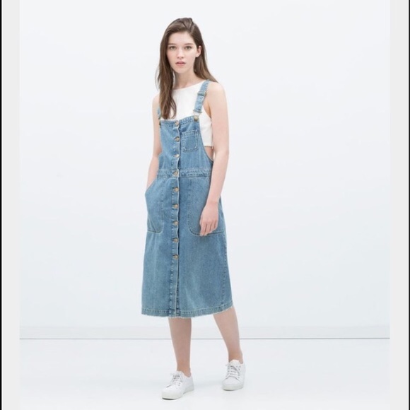 zara denim overall dress